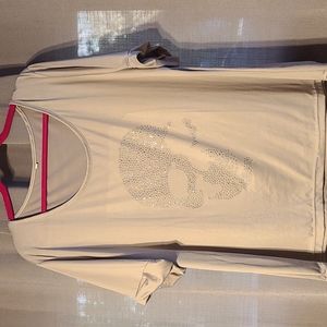 Ladies T-Shirt silver with rhinestone skeleton face
